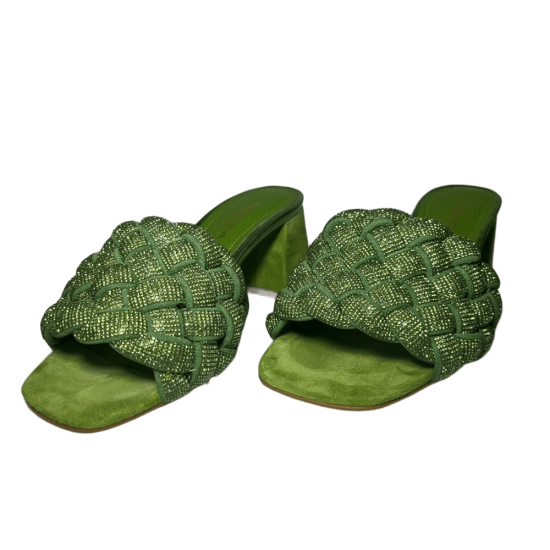 Дамски зелени чехли на ток